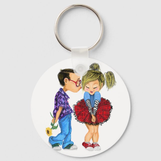 Cute Romantic Couple Kärlek - Kiss - Alla hjärtans Nyckelring (Framsida)