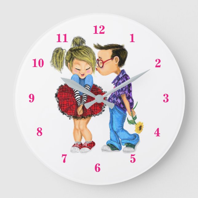 Cute Romantic Couple - Kärlek - Kiss  Stor Klocka (Framsida)