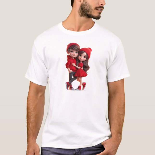 Cute Romantic Couple T-Shirt – Valentine Love  (Framsida)