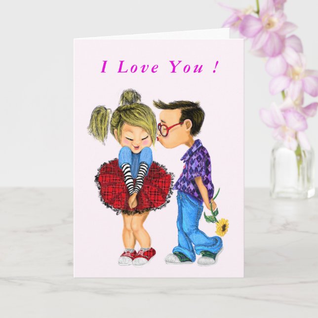 Cute Romantic Couple Valentine Day Card Kort (Orkide)
