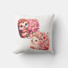 Cute Romantic Floral Hedgehog Duo Illustration Kudde