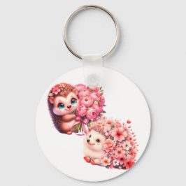  Cute Romantic Floral Hedgehog Duo Illustration Nyckelring