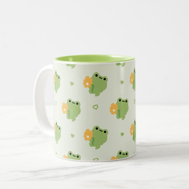 Cute Romantic Frog Två-Tonad Mugg (Framsida vänster)