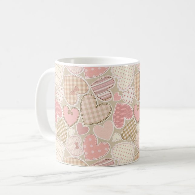 Cute Romantic Hearts Mönster Kaffemugg (Framsida vänster)