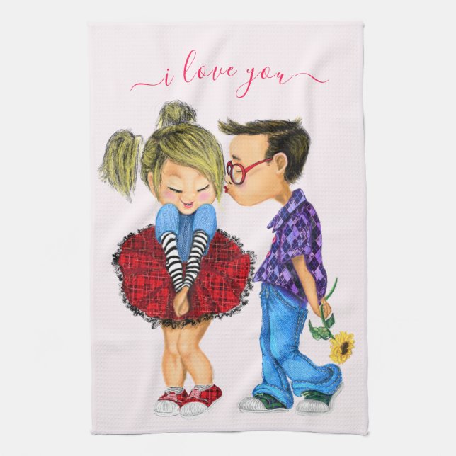 Cute Romantic lite - Kärlek - Alla hjärtans dagski Kökshandduk (Vertikal)