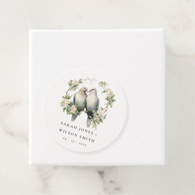 Cute Romantic Love birds Botaniskt utandningsskydd Gåvor Etiketter (På plats)