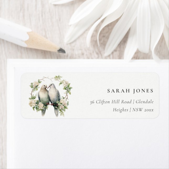 Cute Romantic Love birds Botaniskt utandningsskydd Returadress Etikett (Insitu)