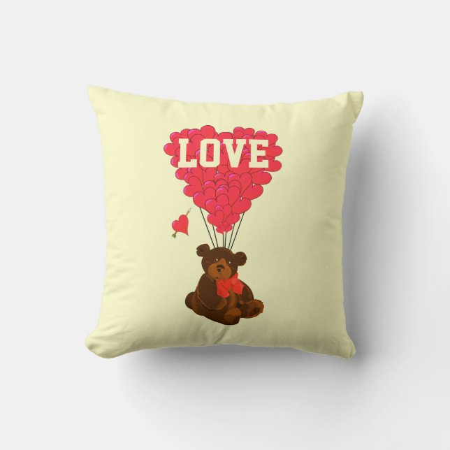 Cute romantic nalle valentines kärlek hjärta kudde (Framsida)