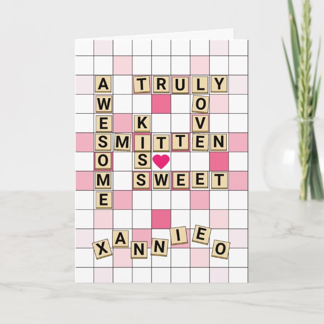 Cute Romantic Ord Tile Puzzle Valentine Helgkort (Framsida)