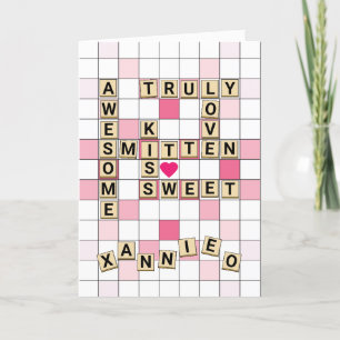 Cute Romantic Ord Tile Puzzle Valentine Helgkort