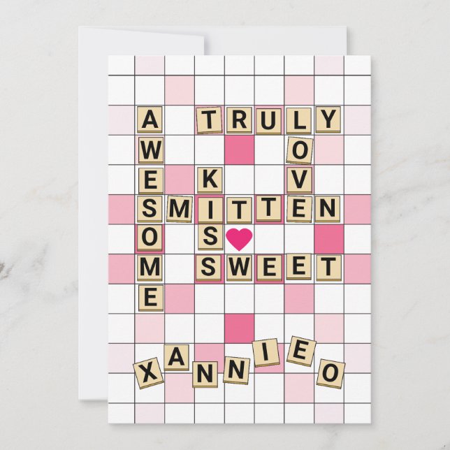 Cute Romantic Ord Tile Puzzle Valentine Julkort (Framsida)