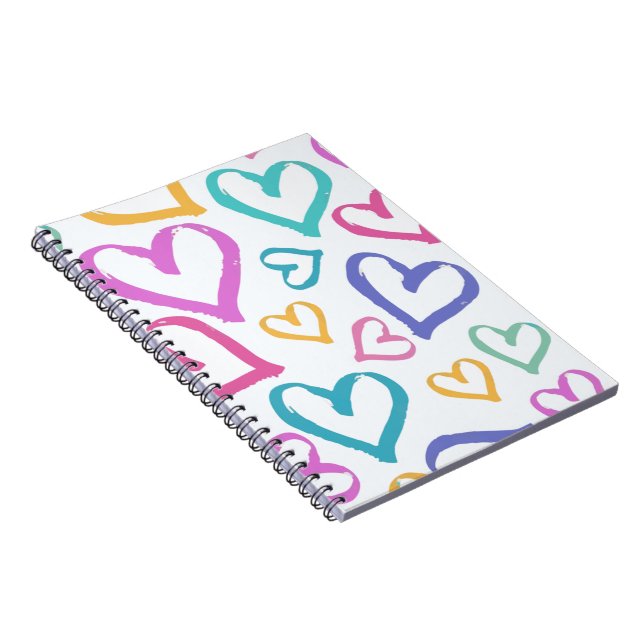 Cute Romantic Pastel Hearts Anteckningsbok (Högra Sidan)