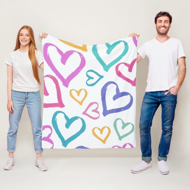 Cute Romantic Pastel Hearts Fleecefilt (På plats)