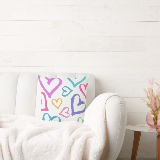Cute Romantic Pastel Hearts Kudde (Soffa)