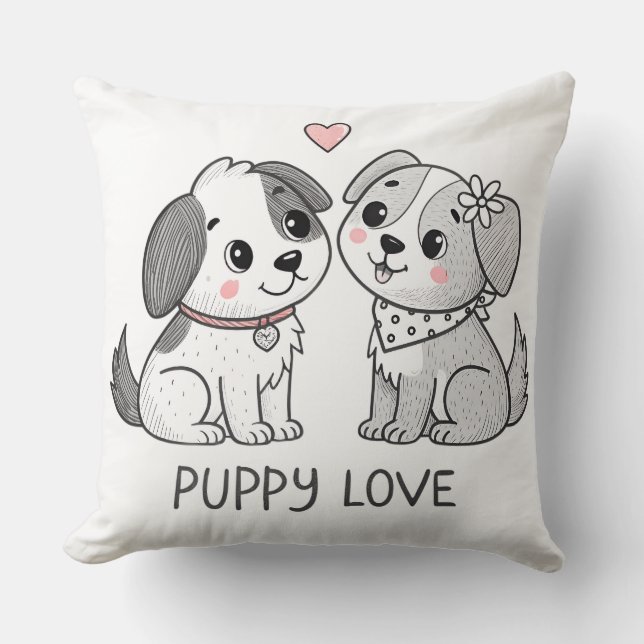 Cute Romantic Puppy Love Valentine Kudde (Framsida)