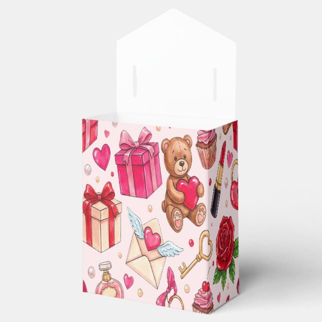 Cute Romantic Red & Pink Watercolor Love Pattern Presentaskar (Öppnad)