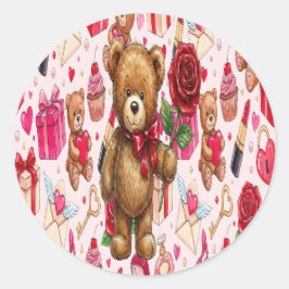 Cute Romantic Red & Pink Watercolor Love Pattern Runt Klistermärke