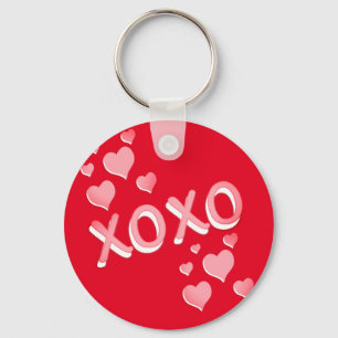 Cute Romantic Red Rosa Hearts XOXO Nyckelring