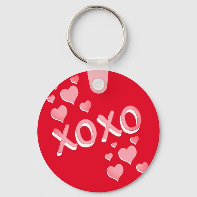 Cute Romantic Red Rosa Hearts XOXO Nyckelring (Framsida)
