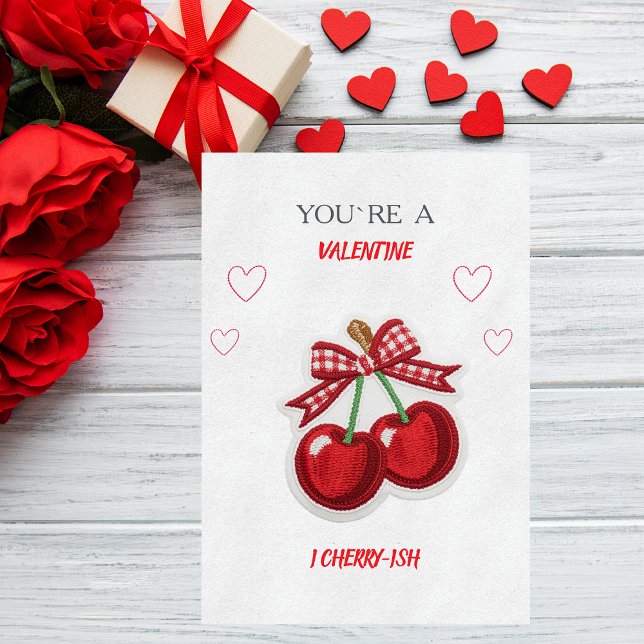 Cute Romantic Retro Cherry Valentine’s Day Card Julkort (Skapare uppladdad)