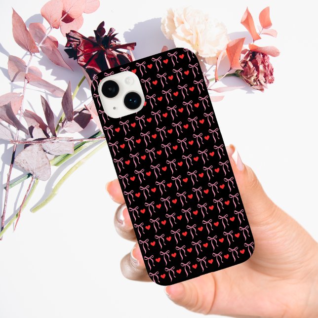 Cute Romantic Rosa Bows & Red Hearts (Skapare uppladdad)