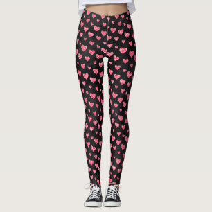 Cute Romantic Rosa Glitter Hearts on Black Yoga Leggings