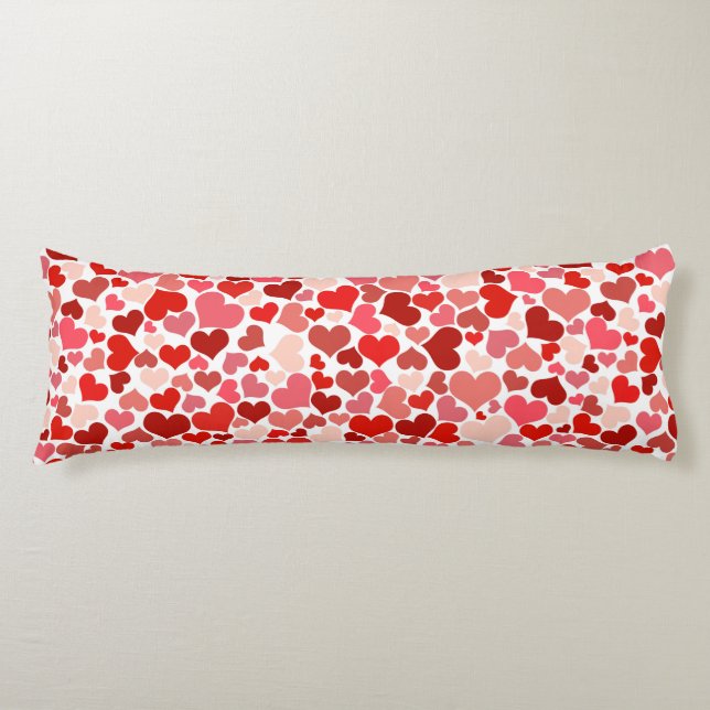 Cute Romantic Rosa Red Hearts Bedding Kroppskudde (Framsidan)