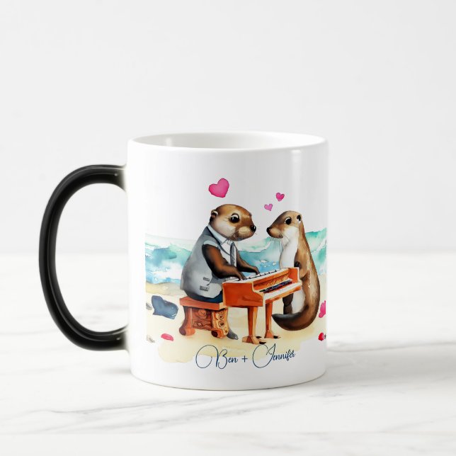 Cute Romantic Tecknad Otters par i Kärlek Magisk Mugg (Vänster)