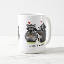 Cute Romantic Tecknad Raccoon Couple Coffee Mugg