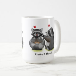 Cute Romantic Tecknad Raccoon Couple Coffee Mugg