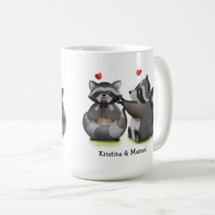 Cute Romantic Tecknad Raccoon Couple Coffee Mugg