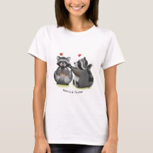 Cute Romantic Tecknad Raccoon Couple T-Shirt