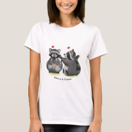 Cute Romantic Tecknad Raccoon Couple T-Shirt