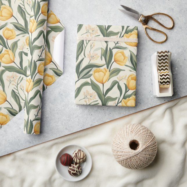 Cute Romantic Tulip Bouquet Wrapping Papper Presentpapper (Hantverk)