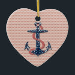 Cute romantic valentiness hearor anchor julgransprydnad keramik<br><div class="desc">Cute romantic valentiness hearor anchor blue white peach repor,  silver-effekt som omger punkter,  mönster-bakgrundskonfigurationen rosa white print print</div>