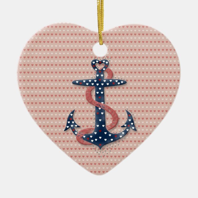 Cute romantic valentiness hearor anchor julgransprydnad keramik (Framsidan)