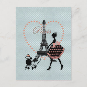 Cute romantic vintage girl silhouette promenad vykort