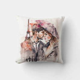 Cute Romantic Watercolor Par i Paris Kudde