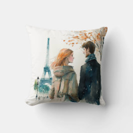 Cute Romantic Watercolor Par i Paris Kudde