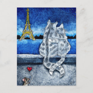 Cute romantik Paris Cats Mouse-vykort Vykort