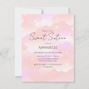 Cute Rosa Aesthetic Clouds Sweet sixteen Birday Inbjudningar