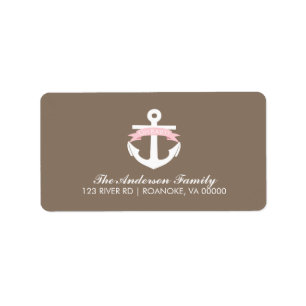 Cute Rosa Anchor och Ribbon Nautical Baby Shower Adressetikett