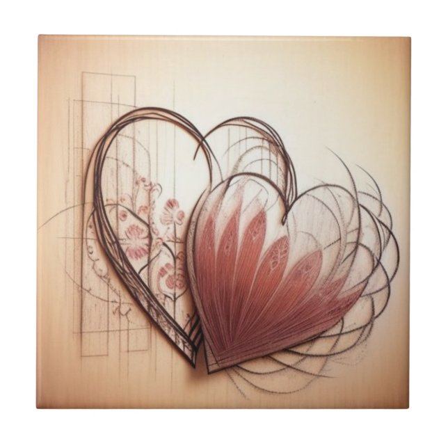 Cute rosa and beige eart Ceramic Tile Kakelplatta (Framsidan)