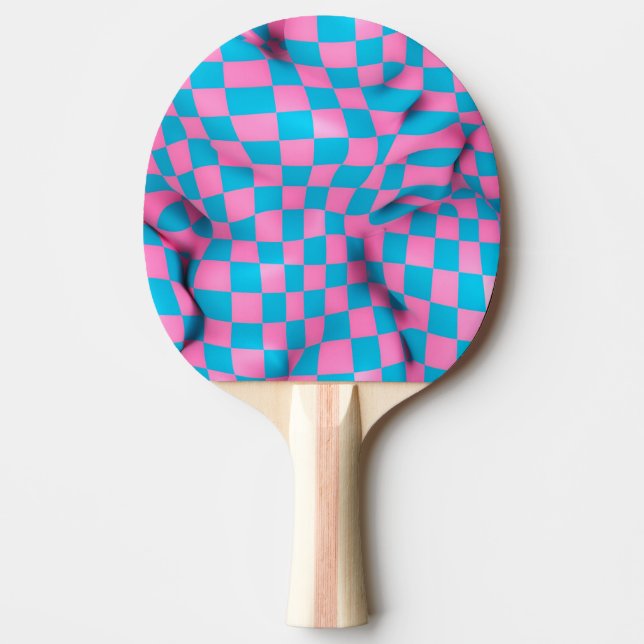 Cute Rosa and Blue Abstrakt Checkerboard Mönster Pingisracket (Framsidan)