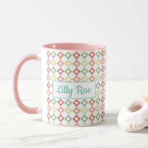 Cute Rosa and Blue Abstrakt Geometric Mönster Girl Mugg