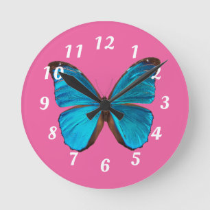 Cute Rosa and Blue Butterfly Wall Clock Rund Klocka