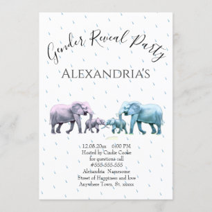 Cute Rosa and Blue Elephant Gender Reveal Inbjudningar