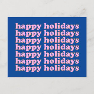 Cute Rosa and Blue Retro Typography Glad helg Vykort