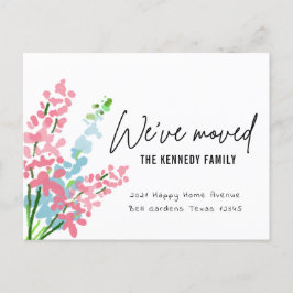 Cute Rosa and Blue Watercolor Flowers Vi har flytt Meddelande Vykort