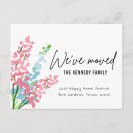 Cute Rosa and Blue Watercolor Flowers Vi har flytt Meddelande Vykort